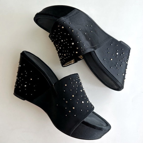 VTG Y2K Nine West platforms satin sparkly embellished black slip on wedges 6 - Picture 2 of 12